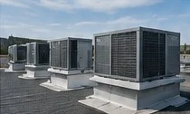 Commercial heating and cooling units on a rooftop