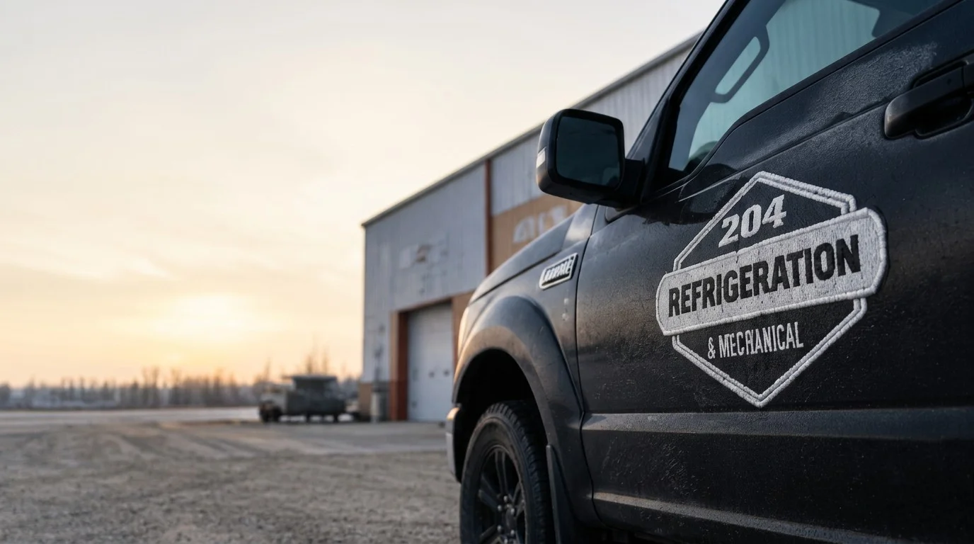 204 Refrigeration & Mechanical service truck outside an industrial building